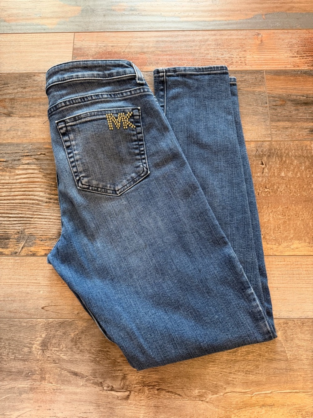 Michael Kors Dark Blue Skinny Jeans with Gold MK Accent